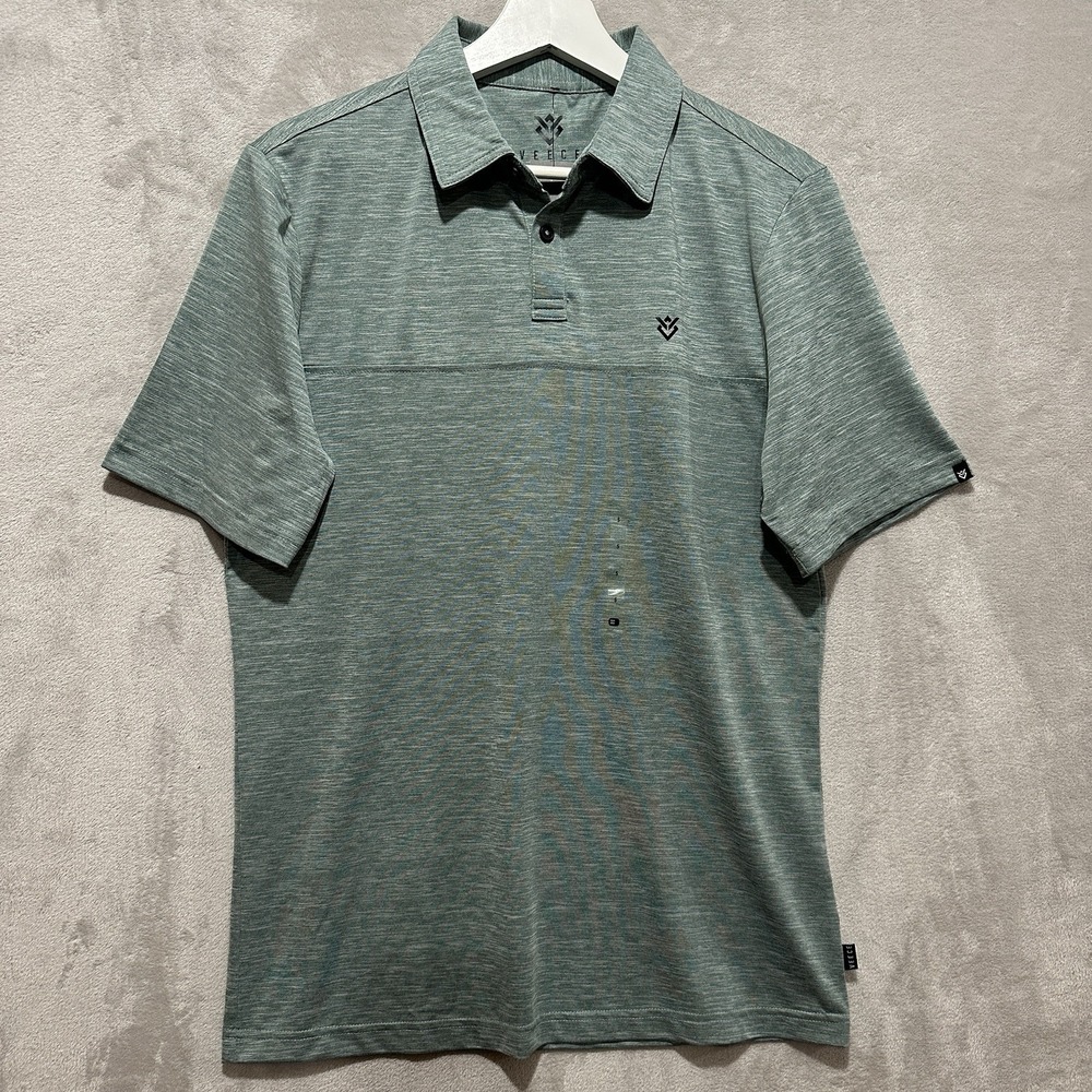 Veece Virgil Stretch Polo Men's S Heather Green Short Sleeve‎ Collared Logo NWT